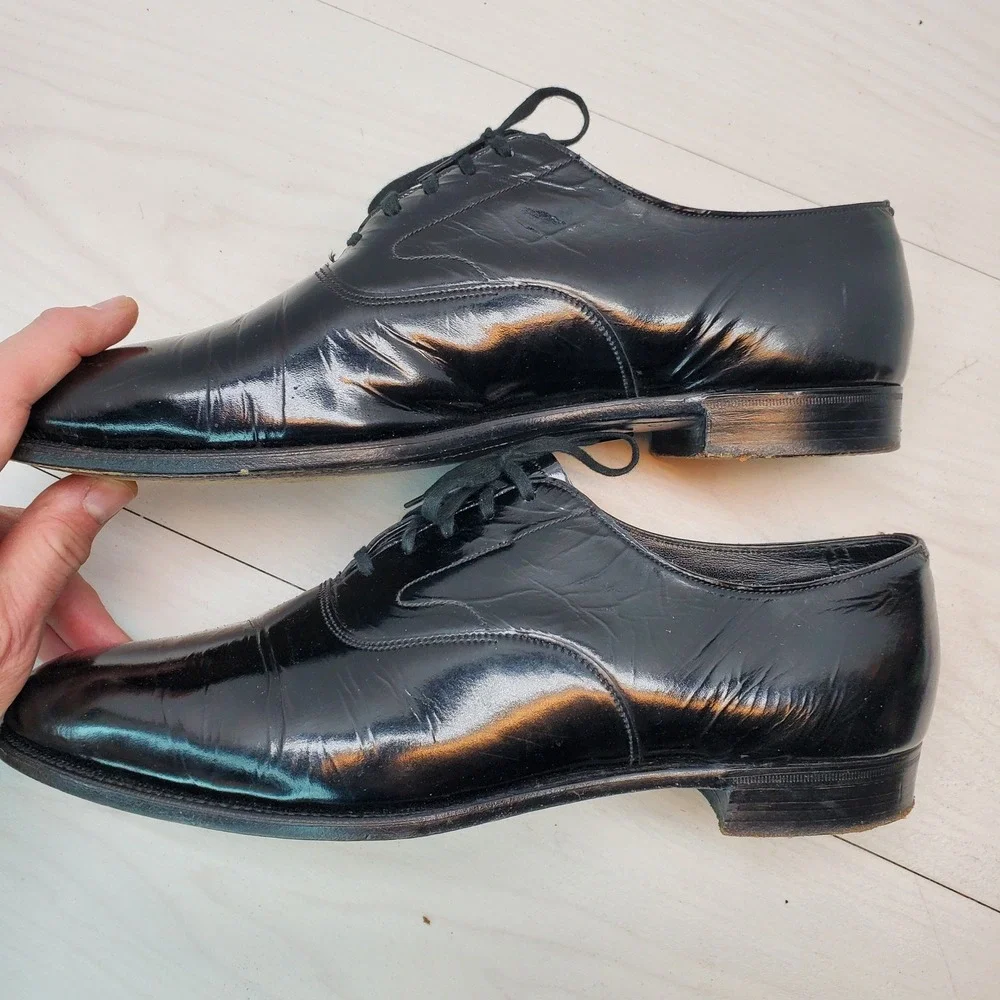Brooks Brothers Brooks English‎ Mens Black Patent Leather Oxford Shoes 8 41 C